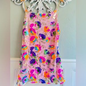 Pink Sequined Dress with Gold Straps Sz. L